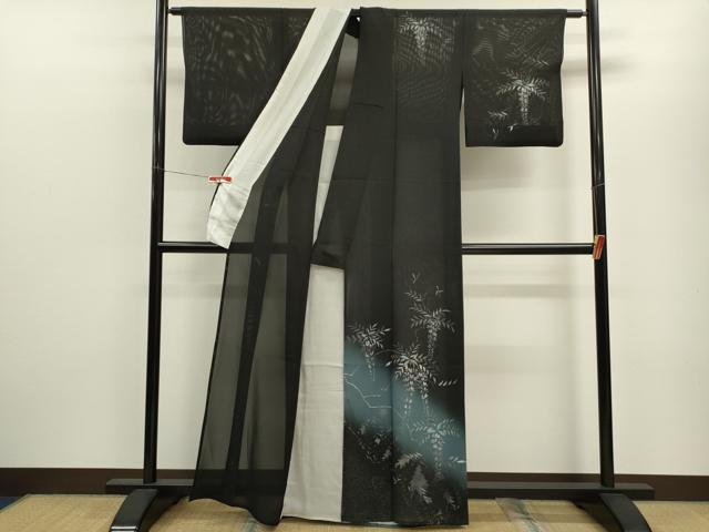 平和屋着物＊夏物 訪問着 絽 藤 暈し染め 黒地 金銀彩 正絹 逸品 CABB9828ze