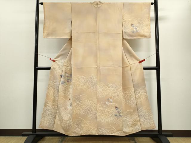 平和屋着物▼訪問着 刺繍 枝花文 暈し染め 銀糸 正絹 逸品 CABB9851ze