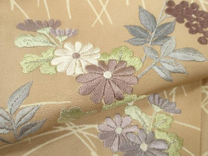 平和屋着物▼訪問着 刺繍 枝花文 暈し染め 銀糸 正絹 逸品 CABB9851ze