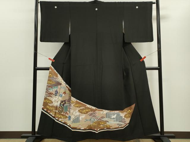 平和屋着物■豪華黒留袖 刺繍 松竹梅人物風景文 金彩 正絹 逸品 CABB9880ze