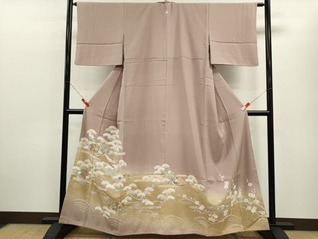 平和屋着物■豪華色留袖　駒刺繍　松竹梅扇面花文　暈し染め　金彩　正絹　逸品　CABB9885ze