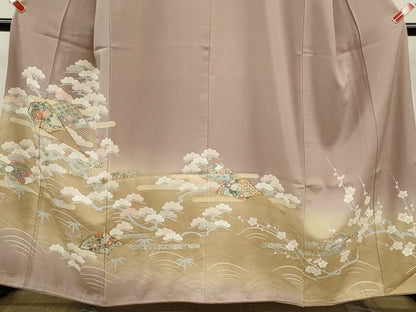 平和屋着物■豪華色留袖　駒刺繍　松竹梅扇面花文　暈し染め　金彩　正絹　逸品　CABB9885ze