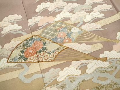 平和屋着物■豪華色留袖　駒刺繍　松竹梅扇面花文　暈し染め　金彩　正絹　逸品　CABB9885ze