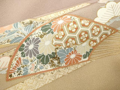 平和屋着物■豪華色留袖　駒刺繍　松竹梅扇面花文　暈し染め　金彩　正絹　逸品　CABB9885ze