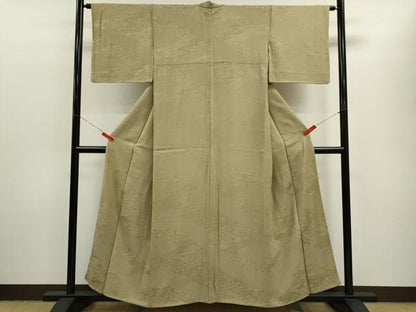 平和屋着物■上質な色無地 草花地紋 白橡色 正絹 逸品 CABB9901ze