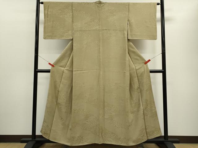 平和屋着物■上質な色無地 草花地紋 白橡色 正絹 逸品 CABB9901ze