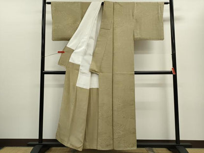 平和屋着物■上質な色無地 草花地紋 白橡色 正絹 逸品 CABB9901ze