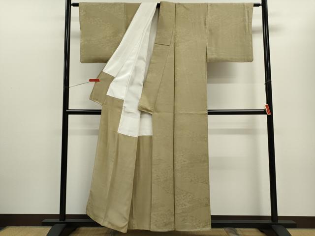 平和屋着物■上質な色無地 草花地紋 白橡色 正絹 逸品 CABB9901ze