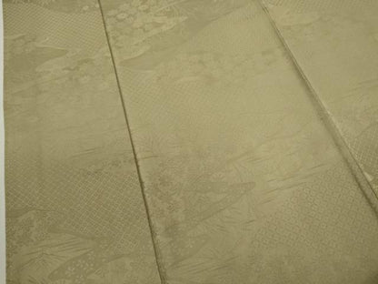 平和屋着物■上質な色無地 草花地紋 白橡色 正絹 逸品 CABB9901ze