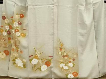 平和屋着物■訪問着 駒刺繍 花籠文 暈し染め 金彩 正絹 逸品 CABB9906ze