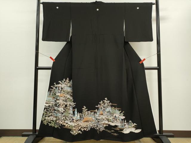 平和屋着物■豪華黒留袖　松竹梅風景文　金彩　正絹　逸品　CABB9923ze