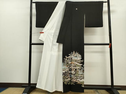 平和屋着物■豪華黒留袖　松竹梅風景文　金彩　正絹　逸品　CABB9923ze