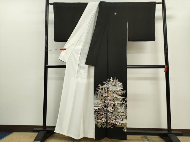 平和屋着物■豪華黒留袖　松竹梅風景文　金彩　正絹　逸品　CABB9923ze