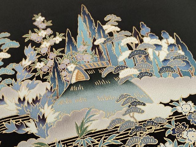 平和屋着物■豪華黒留袖　松竹梅風景文　金彩　正絹　逸品　CABB9923ze
