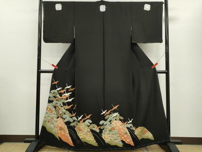 平和屋着物■豪華黒留袖　駒刺繍　御所車人物吉祥文　暈し染め　金彩　正絹　逸品　未使用　CABB9926ze