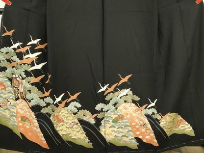 平和屋着物■豪華黒留袖　駒刺繍　御所車人物吉祥文　暈し染め　金彩　正絹　逸品　未使用　CABB9926ze