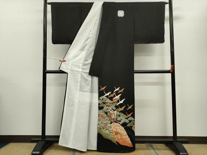 平和屋着物■豪華黒留袖　駒刺繍　御所車人物吉祥文　暈し染め　金彩　正絹　逸品　未使用　CABB9926ze