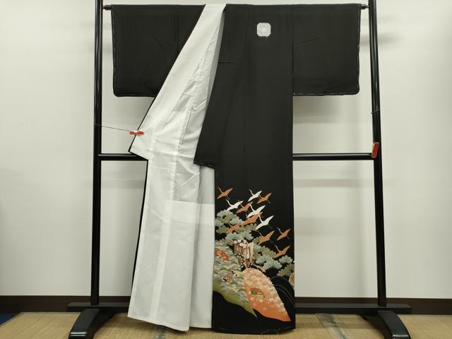平和屋着物■豪華黒留袖　駒刺繍　御所車人物吉祥文　暈し染め　金彩　正絹　逸品　未使用　CABB9926ze