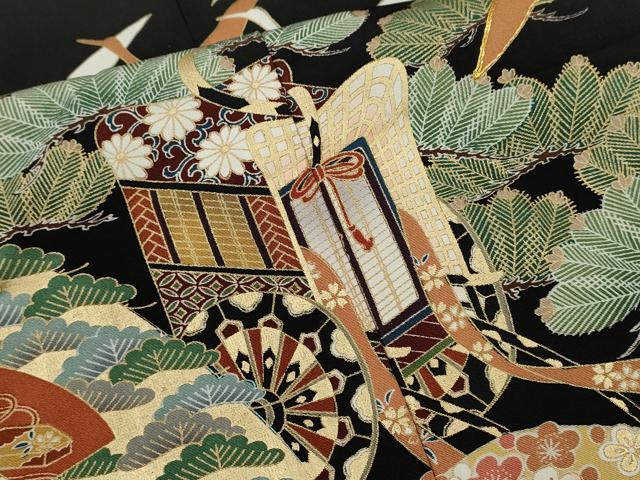 平和屋着物■豪華黒留袖　駒刺繍　御所車人物吉祥文　暈し染め　金彩　正絹　逸品　未使用　CABB9926ze