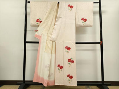 平和屋着物■訪問着 駒刺繍 絞り 枝花文 正絹 逸品 CABB9935ze