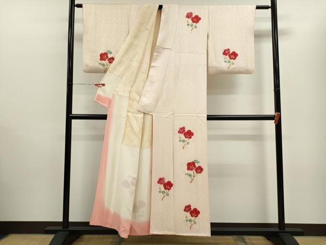 平和屋着物■訪問着 駒刺繍 絞り 枝花文 正絹 逸品 CABB9935ze