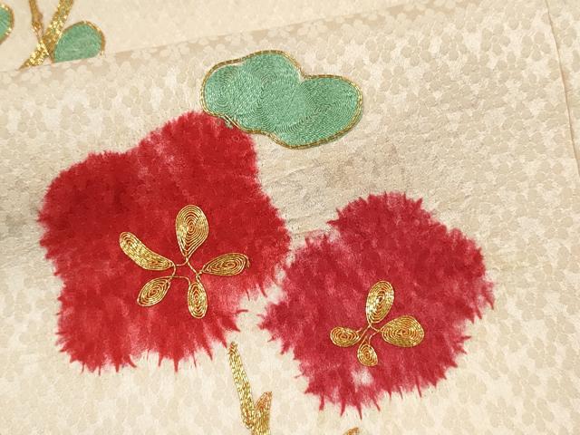 平和屋着物■訪問着 駒刺繍 絞り 枝花文 正絹 逸品 CABB9935ze