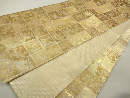 平和屋着物◎佐賀錦　六通柄袋帯　箔格子　金糸　正絹　逸品　CABB9958ze