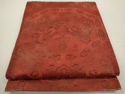 平和屋着物◎六通柄袋帯　ふくれ織　花唐草文　正絹　逸品　CABB9961ze