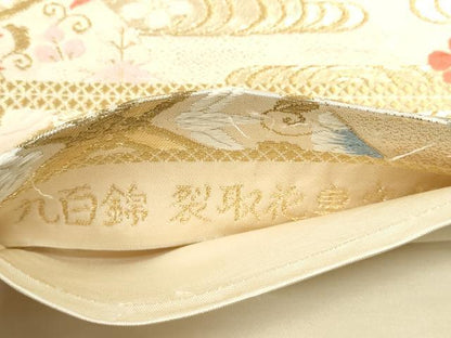 平和屋着物◎六通柄袋帯　唐織　九百錦　裂取花車文様　金糸　正絹　逸品　CABB9987ze