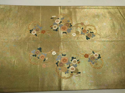 平和屋着物◎六通柄袋帯　唐織　雪輪露芝草文　引箔　金銀糸　正絹　逸品　CABB9989ze
