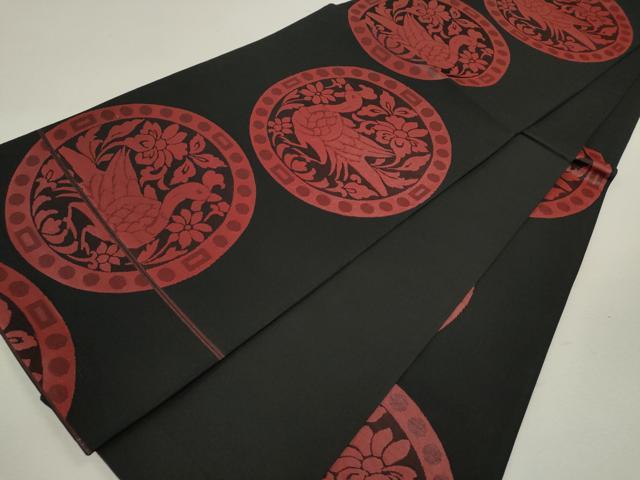 平和屋着物◎六通柄袋帯　花鳥丸文　黒地　正絹　逸品　CABB9994ze