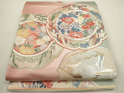 平和屋着物◎六通柄袋帯　唐織　絵皿鳳凰草花文　金銀糸　正絹　逸品　CABB9997ze
