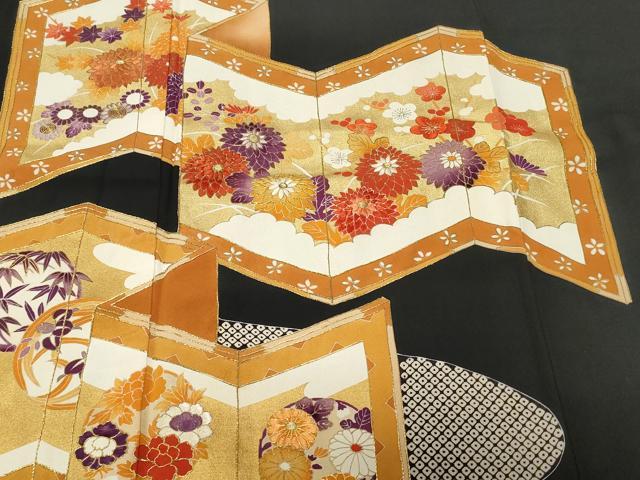 平和屋着物■豪華黒留袖 駒刺繍 屏風草花文 暈し染め 金彩 正絹 逸品 CABC0026ev