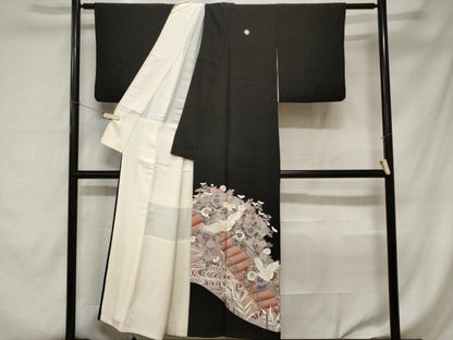 平和屋着物■豪華黒留袖　総刺繍　駒刺繍　飛鶴渡り橋花文　正絹　逸品　CABC0045ev