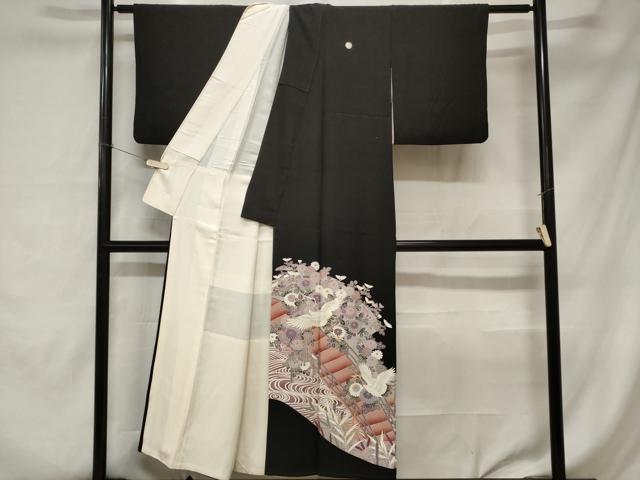 平和屋着物■豪華黒留袖　総刺繍　駒刺繍　飛鶴渡り橋花文　正絹　逸品　CABC0045ev