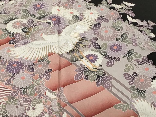 平和屋着物■豪華黒留袖　総刺繍　駒刺繍　飛鶴渡り橋花文　正絹　逸品　CABC0045ev