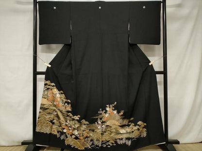 平和屋着物■豪華黒留袖 御所車流水花文 金彩 正絹 逸品 CABC0048ev