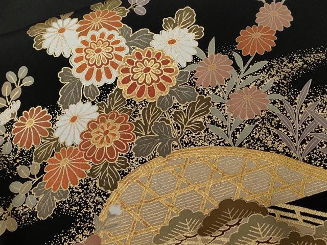 平和屋着物■豪華黒留袖 御所車流水花文 金彩 正絹 逸品 CABC0048ev