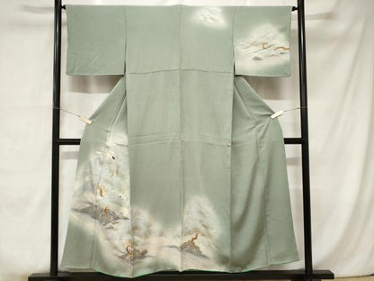 平和屋着物■訪問着 刺繍 飛鶴立波枝松文 暈し染め 金彩 正絹 逸品 CABC0050ev