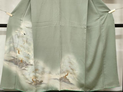 平和屋着物■訪問着 刺繍 飛鶴立波枝松文 暈し染め 金彩 正絹 逸品 CABC0050ev