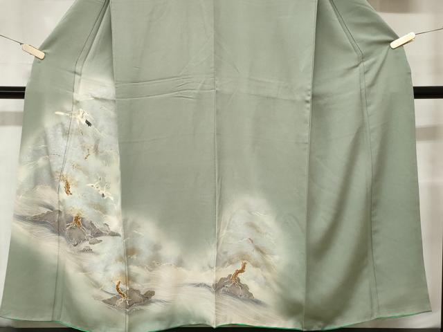 平和屋着物■訪問着 刺繍 飛鶴立波枝松文 暈し染め 金彩 正絹 逸品 CABC0050ev