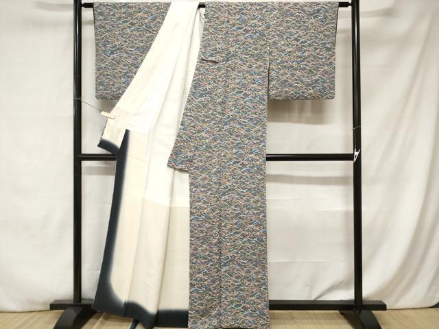 平和屋着物■上質な小紋 芝草花文 金彩 鬼しぼ縮緬 正絹 逸品 CABC0059ev