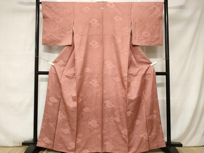 平和屋着物■上質な色無地 流水菱重ね地紋 薄紅色 正絹 逸品 CABC0069ev