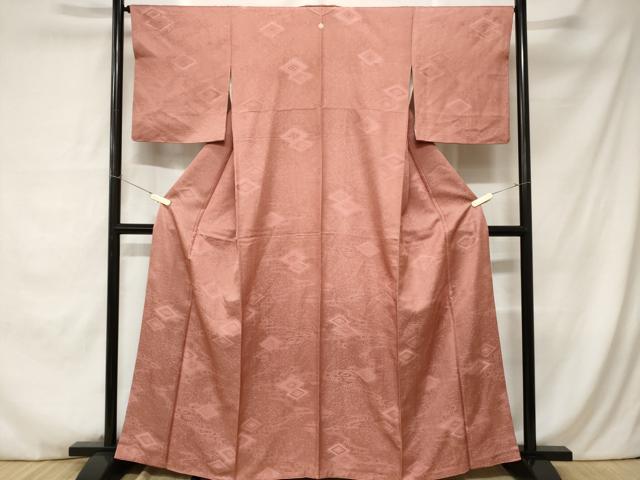 平和屋着物■上質な色無地 流水菱重ね地紋 薄紅色 正絹 逸品 CABC0069ev