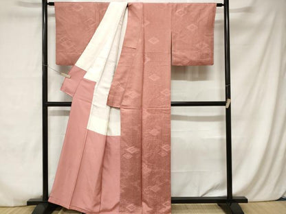 平和屋着物■上質な色無地 流水菱重ね地紋 薄紅色 正絹 逸品 CABC0069ev