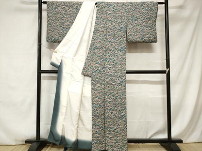 平和屋着物■上質な小紋 芝草花文 金彩 鬼しぼ縮緬 正絹 逸品 CABC0101ev