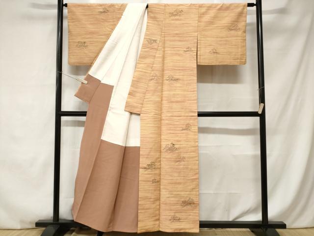 平和屋着物■上質な紬 手描き 流水枝葉文 正絹 逸品 CABC0144ev