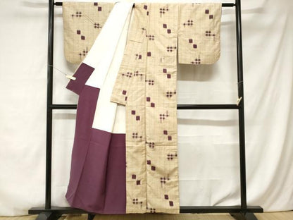 平和屋着物■上質な紬 井桁絣文様 正絹 逸品 CABC0145ev