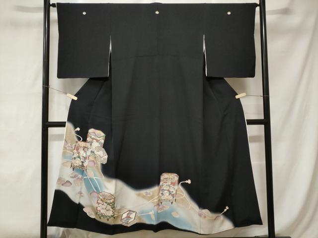 平和屋着物■豪華黒留袖 刺繍 貝合わせ貝桶花文 暈し染め 金銀彩 正絹 逸品 CABC0151ev