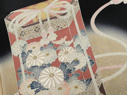 平和屋着物■豪華黒留袖 刺繍 貝合わせ貝桶花文 暈し染め 金銀彩 正絹 逸品 CABC0151ev